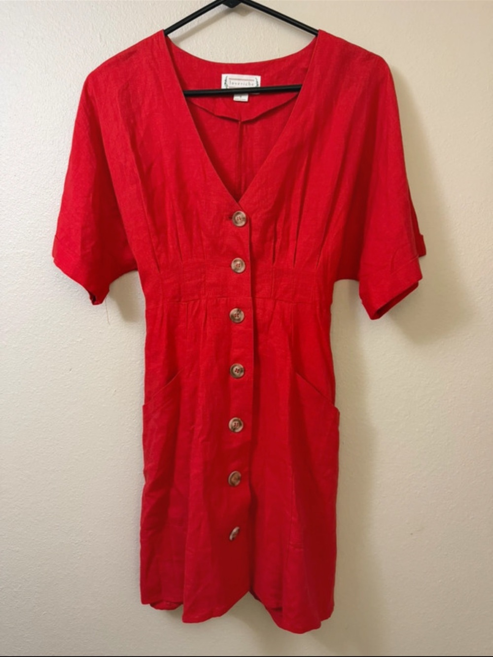 Love Riche Red V-Neck Button Front Mini Dress petite fit